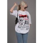 Madmext MG1506 Beyaz Arka Baskılı Over Fit Kadın T-shirt