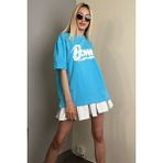 Madmext MG1514 Turkuaz Baskılı Over Fit Kadın T-shirt