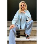 Madmext MG1525 Pembe Çizgili Over Fit Kadın Gömlek