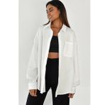 Madmext MG1530 Beyaz Oversize Basic Cepli Poplin Gömlek