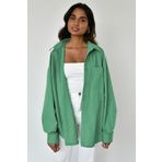Madmext MG1530 Çağla Yeşili Oversize Basic Cepli Poplin Gömlek