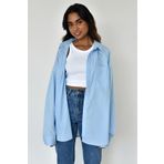 Madmext MG1530 Kadın Mavi Oversize Basic Cepli Poplin Gömlek