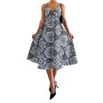 Madmext MG1537 Siyah Desenli Dekolteli Midi Boy Elbise
