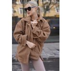 Madmext MG1633 Uzun Yünlü Basic Camel Kadın İnce Ceket