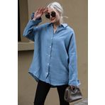 Madmext MG1660 Mavi Müslin Kumaş Basic Kadın Gömlek