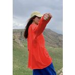 Madmext MG1676 Turuncu Basic Bisiklet Yaka Kadın Sweatshirt