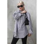 Madmext MG1688 Antrasit Çizgili Oversize Kadın Gömlek