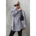 Madmext MG1688 Antrasit Çizgili Oversize Kadın Gömlek