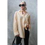 Madmext MG1688 Sarı Çizgili Oversize Kadın Gömlek