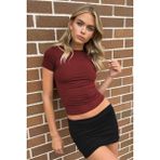 Madmext MG1725 Bordo Bisiklet Yaka Basic Kadın T-shirt