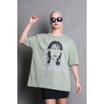 Madmext MG1764 Çağla Yeşili Oversize Baskılı Kadın T-shirt