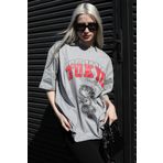 Madmext MG1771 Gri Bisiklet Yaka Kadın T-shirt