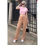 Madmext MG1778 Camel Krinkıl Kumaş Basic Kadın Pantolon