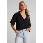Madmext MG1784 Siyah Müslin Kumaş Basic Kadın Gömlek