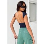 Madmext MG1851 Lacivert Sırt Dekolteli Crop Kadın Bluz