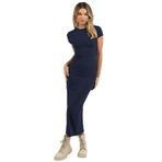 Madmext MG1856 Lacivert Basic Yarım Balıkçı Uzun Elbise