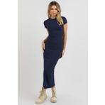 Madmext MG1856 Lacivert Basic Yarım Balıkçı Uzun Elbise