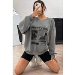 Madmext MG1923 Füme Baskılı Oversize Kadın Sweatshirt