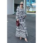 Madmext MG2055 Siyah Oversize Desenli Uzun Elbise