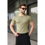 Madmext Mint Yeşili Yarım Düğmeli Slim Fit Erkek Tişört E7186 - XL