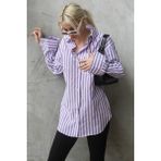 Madmext Mor Çizgili Oversize Kadın Gömlek Mg1688