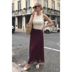 Madmext Mürdüm Minimal Puantiye Desen Şifon Astarlı Etek MG2821 - XL