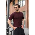 Madmext Mürdüm Regular Fit Bisiklet Yaka Fitilli Triko Erkek Tişört E7490