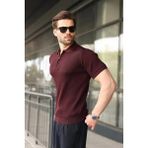 Madmext Mürdüm Yarım Fermuar Detaylı Polo Yaka Triko Erkek Tişört E7492 - 2XL