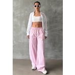 Madmext Pembe Beli Ayarlanabilir Çizgili Cepli Bol Paça Kadın Pantolon Mg2312