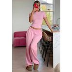 Madmext Pembe Bisiklet Yaka Basic Kadın Tişört MG1725