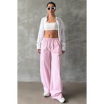 Madmext Pembe Çizgili, Beli Ayarlanabilir, Bol Paça Kadın Pantolon, XL