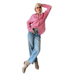 Madmext Pembe Çizgili Oversize Kadın Gömlek Mg2327,Pembe L
