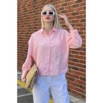 Madmext Pembe Çizgili Oversize Kadın Gömlek Uzun Kol Günlük Ekose-Kareli MG2093