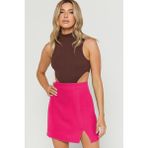 Madmext Pembe Yüksek Bel Önden Yırtmaçlı Kısa Etek MG2086 - 2XL