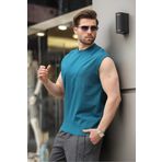 Madmext Petrol Mavisi Kolsuz %100 Pamuklu Basic Erkek T-shirt E7137