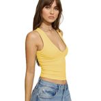 Madmext Sarı Derin V Yaka%100 Pamuklu Basic Kadın Atlet Mg2405,Sarı L