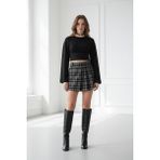 Madmext Siyah %100PAMUKLU Ekose Desen Pileli Mini Şort Etek MG2629 - XS