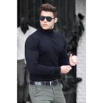 Madmext Siyah Balıkçı Yaka Kazak Erkekler İçin Regular Fit Düz Desenli - XL