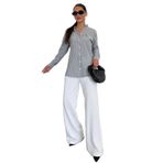 Madmext Siyah Çizgili Gofre Kumaş Kadın Oversize Gömlek Mg1666,Siyah 40
