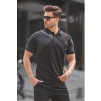 Madmext Siyah Desenli Polo Yaka Erkek Tişört 6081