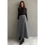 Madmext Siyah Ekose Desenli Midi Boy Kadın Etek MG2649 - XL