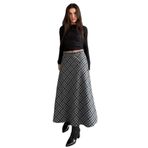 Madmext Siyah Ekose Desenli Midi Boy Kadın Etek Mg2649,Siyah L