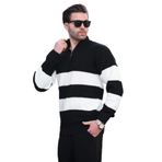 Madmext Siyah Fermuar Yaka Çizgili Erkek Kazak E7272,Siyah 2XL