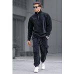 Madmext Siyah Fermuar Yaka Polar Erkek Eşofman Takımı 5931