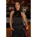 Madmext Siyah Halter Yaka Saten Bluz MG2685