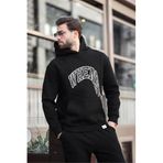 Madmext Siyah Kapüşonlu Baskılı Cep Detaylı Erkek Sweatshirt E7065,Siyah S