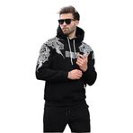 Madmext Siyah Kapüşonlu Cep Detaylı Baskılı Erkek Sweatshirt 7052,Siyah 2XL