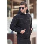 Madmext Siyah Kapüşonlu Cep Detaylı Çizgili Erkek Sweatshirt 7063,Siyah L