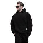 Madmext Siyah Kapüşonlu Cep Detaylı Polar Erkek Sweatshirt 7093,Siyah S