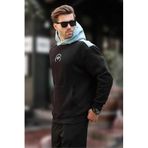 Madmext Siyah Kapüşonlu Renk Bloklu Nakış Detaylı Erkek Sweatshirt 7088,Siyah M